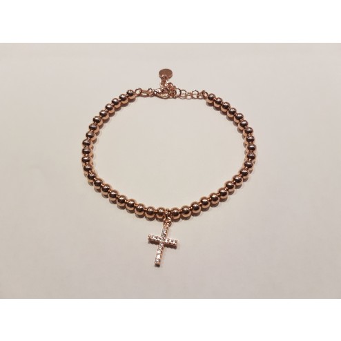 Bracciale  pallinato  argento 925 croce Rosa