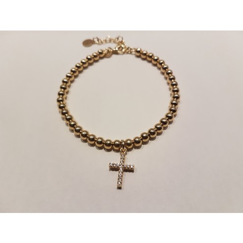 Bracciale  pallinato  argento 925 croce-Giallo