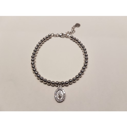 Bracciale  pallinato  argento 925 Madonnina Bianco