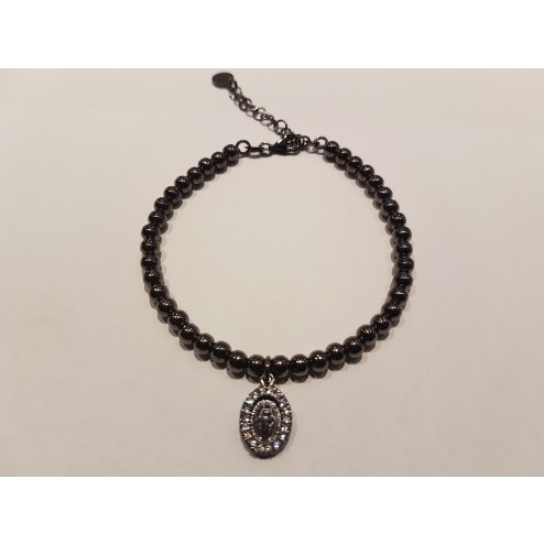 Bracciale  pallinato  argento 925 Madonnina Nero