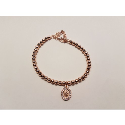 Bracciale  pallinato  argento 925 Madonnina Rosa
