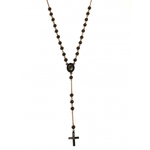 Collana Rosario Y 1 Grande catena  rosa e grani neri 