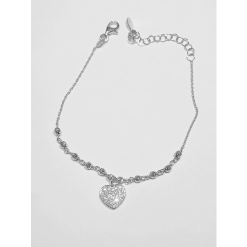 Bracciale Argento Bianco 925  Cuore Zirconi pendente