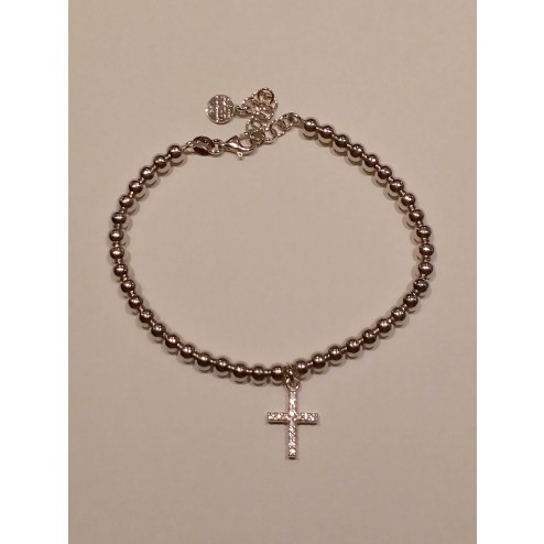 Bracciale  pallinato  argento 925-Croce-Bianco