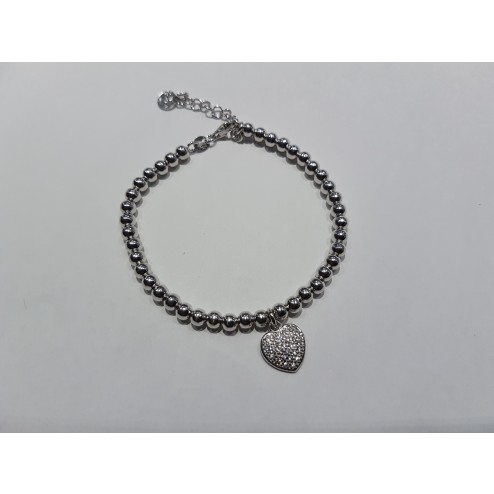 Bracciale  pallinato  argento 925-Cuore Bianco