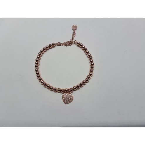 Bracciale  pallinato  argento 925-Cuore ,Rosa