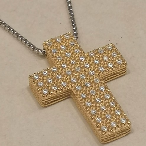 Collana Croce Zirconi  Grande Gialla
