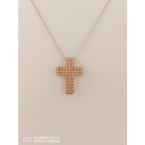 Collana Croce Zirconi  Grande Rosa