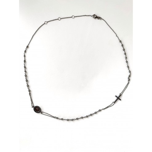 Collana Rosario catena e grani neri 