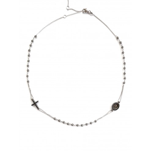 Collana Rosario catena nera e grani e pietre pietre neri