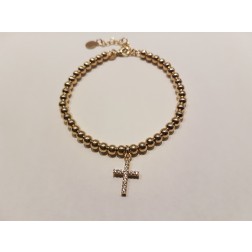 Bracciale  pallinato  argento 925 croce-Giallo