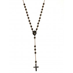 Collana Rosario Y 1 Grande catena  rosa e grani neri 