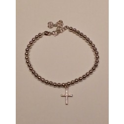 Bracciale  pallinato  argento 925-Croce-Bianco