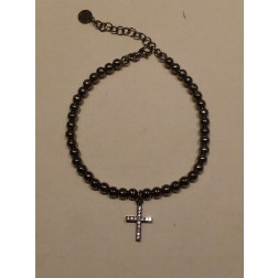 Bracciale  pallinato  argento 925-Croce-Nero