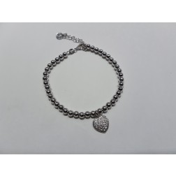 Bracciale  pallinato  argento 925-Cuore Bianco