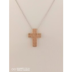 Collana Croce Zirconi  Grande Rosa
